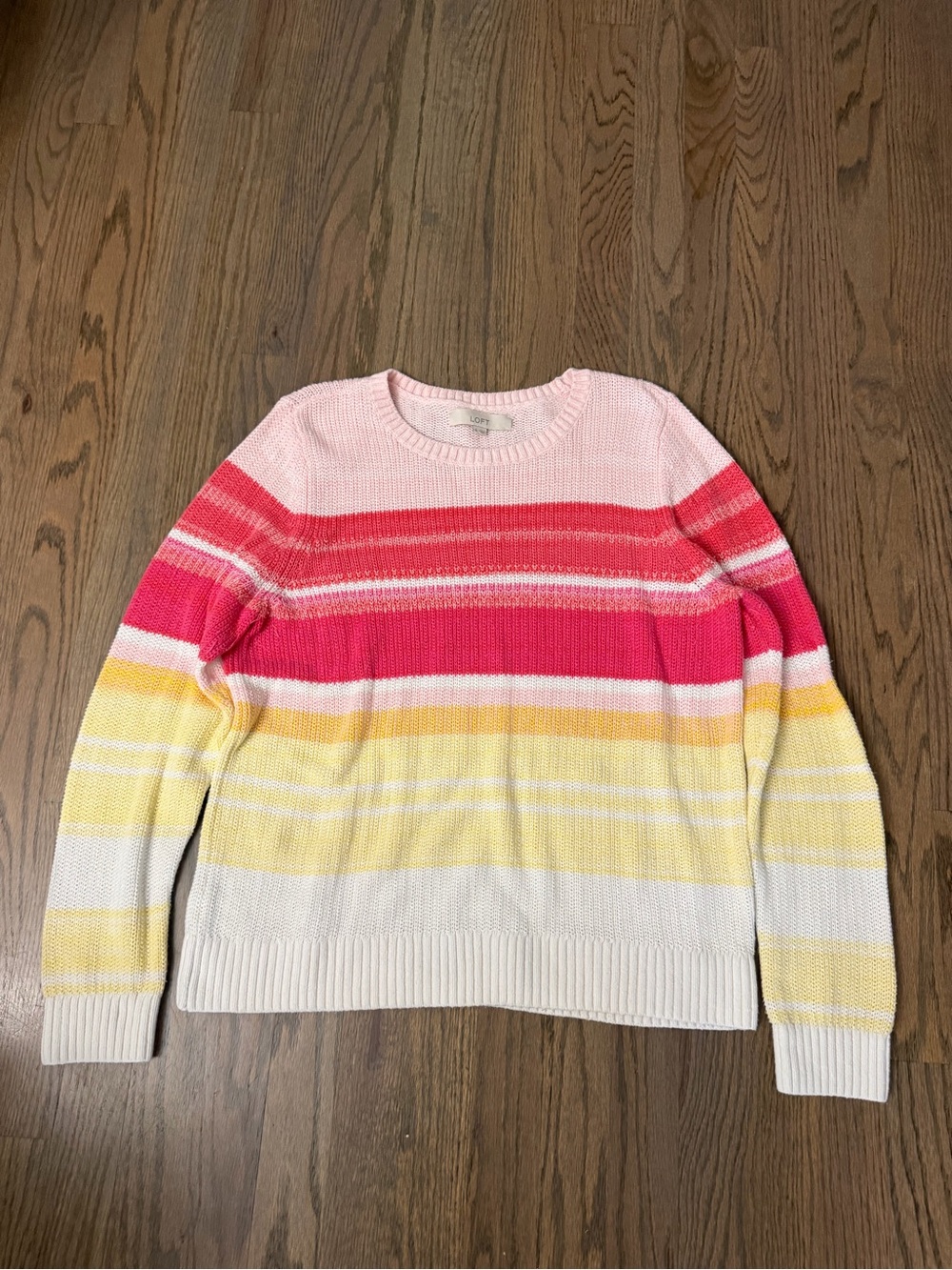 LOFT Striped Crewneck Sweater in Pink, Red, Yellow & White